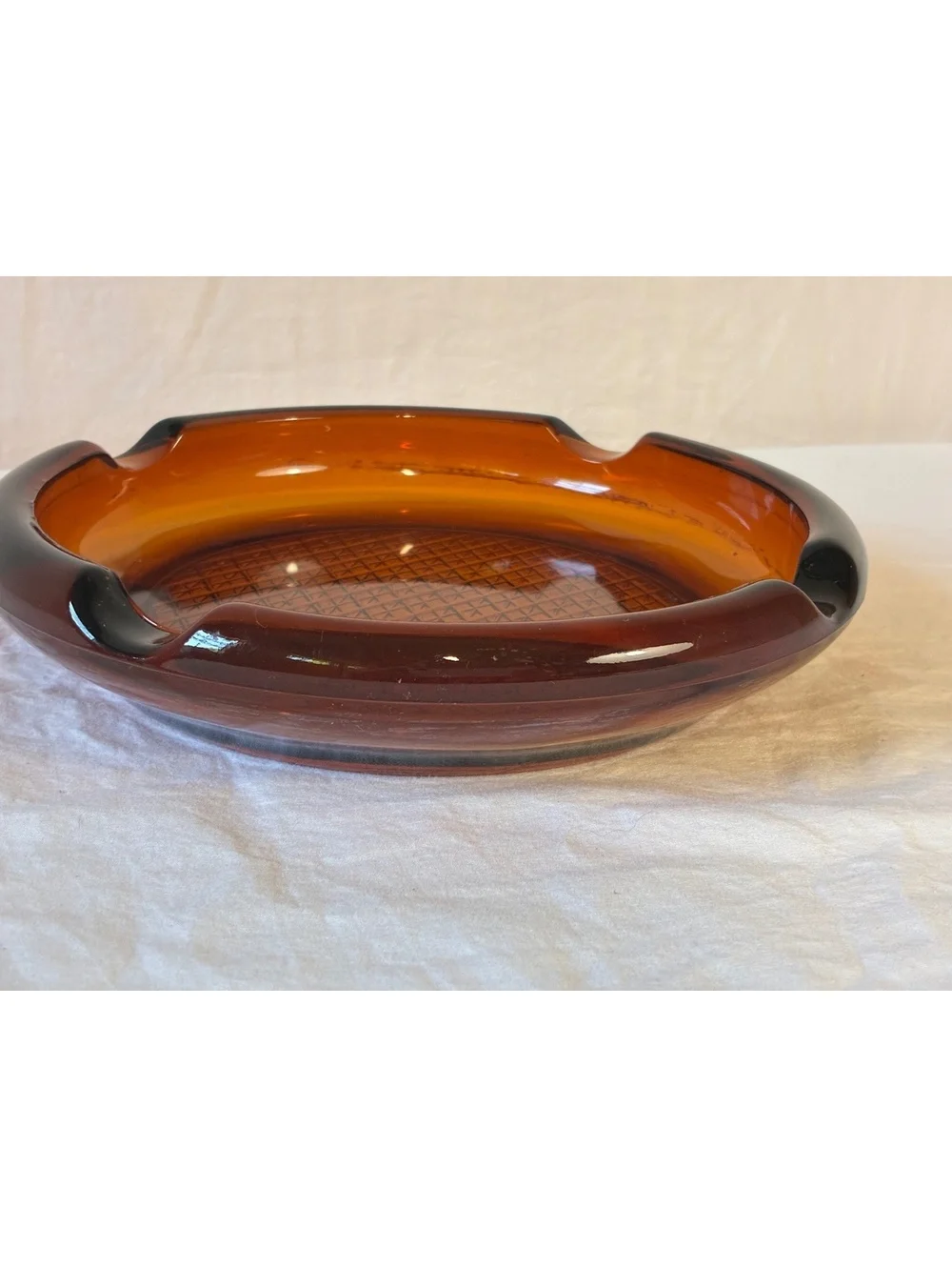 Vintage Amber Glass Ashtray with Textured Base